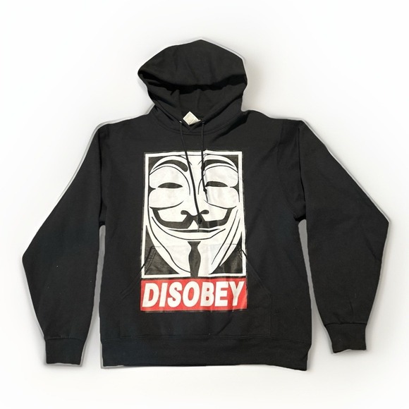 Guy Fawkes Hoodie Men M Disobey Anarchy V For Vendetta Hacker Political Graphic - Picture 2 of 10